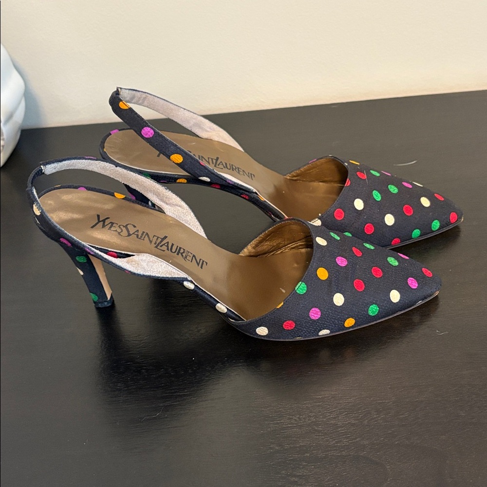 Vintage Black Heels with Colorful Polka Dots